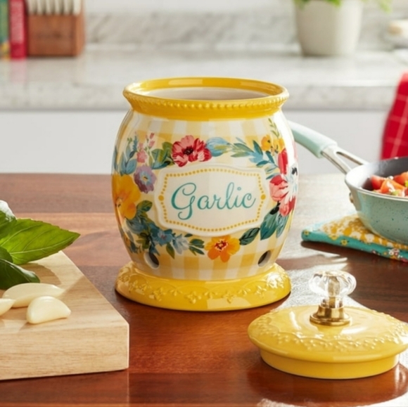 💕 New Pioneer Woman Sweet Romance Yellow Gingham Garlic Keeper - Picture 9 of 9